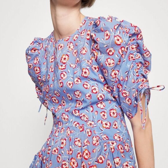 Boss Hugo Boss Debest Floral Maxi Dress Blue Red Ditsy Floral Size 0 - Picture 1 of 3
